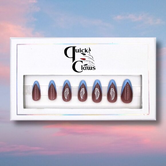 Celestial Elegance: Angel Wing Almond Press On Nails - Picture 4 of 4